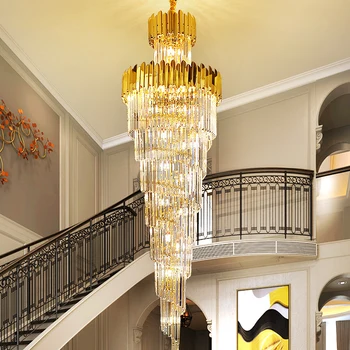 Хрустальная люстра для лестницы в двухуровневом здании, роскошное вращающееся здание, длинная люстра в вестибюле отеля, вилла