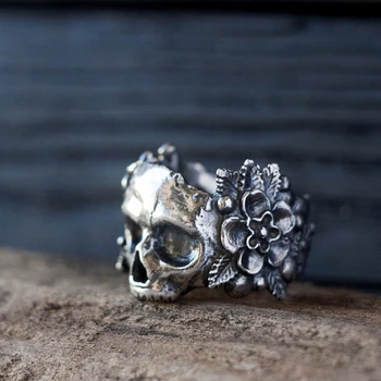 Цветочные кольца с сахарным черепом, Готические цветы, кольцо из нержавеющей стали, Женские модные украшения в стиле панк