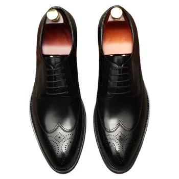 Черно-коричневые мужские оксфорды из натуральной кожи, высококачественные мужские модельные туфли, классические деловые мужские туфли с перфорацией типа 