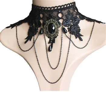 Черное кружевное ожерелье в стиле ретро, сексуальные кружевные чокеры для женщин, воротник в стиле стимпанк, Эффектные ожерелья с кристаллами, украшения с широким вырезом, ювелирные изделия