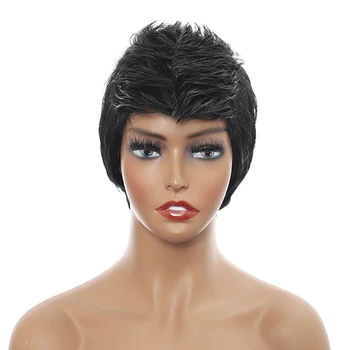 Черные короткие парики из синтетических волос, специальные волнистые синтетические парики, полностью машинные парики из волос 6 дюймов 150% Для чернокожих женщин FXKS