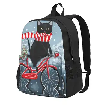 Черный кот, Зимний рюкзак для езды на велосипеде, школьная сумка для ноутбука, оригинальное народное творчество, Рождественские Праздники, Зима