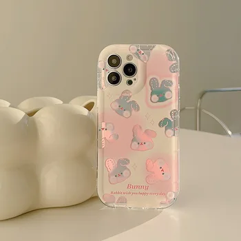 Чехол для телефона Laser Pink rabbit apple 12 creative iPhone14promax, прозрачный чехол для iPhone 13pro для женщин, чехол для iphone 13 cover