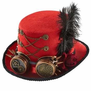 Шляпа в стиле стимпанк для выступлений на сцене, высокие шляпы, Волшебная шляпа с розовым пером для мужчин и женщин