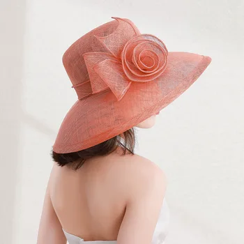 Шляпа от солнца, французско-британская шляпа-дерби из конопляной пряжи, вязаная крючком, элегантный темперамент, шляпа для свадебного банкета, модная шляпа с широкими полями