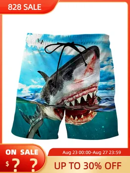 Шорты с изображением акулы, мужские летние пляжные шорты с 3D-печатью, плавки с эластичным поясом, купальник homme 2023, Летние шорты homme Ice