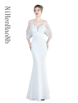 Элегантное белое свадебное платье, женское свадебное платье с ремешком, длинные вечерние платья