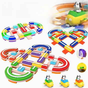 Электрическая игрушка-конструктор, сборка из крупных частиц, универсальная горка, Маленький поезд, головоломка Для детей, мальчиков и девочек