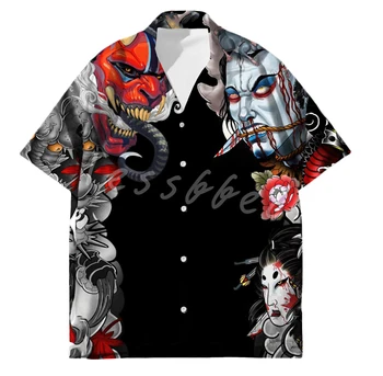 Японская татуировка Tessffel Samurai Гавайская мужская рубашка Классическая 3D печать Рубашки большого размера для мужчин Япония Harajuku Male Camisa