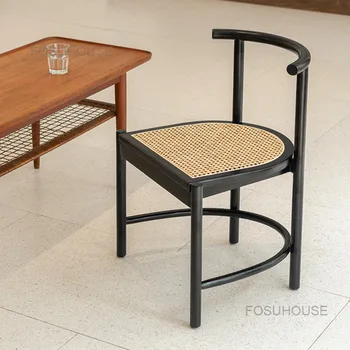 Японские стулья для гостиной со спинкой из ротанга, Скандинавский бытовой обеденный стул из массива дерева, мебель для гостиной, Ресторанный диван-кресло