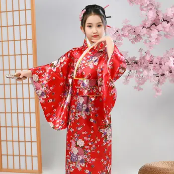 Японское традиционное Кимоно Юката для девочек с Оби, винтажное вечернее платье, кимоно Гейши, костюм для сценического шоу, косплей
