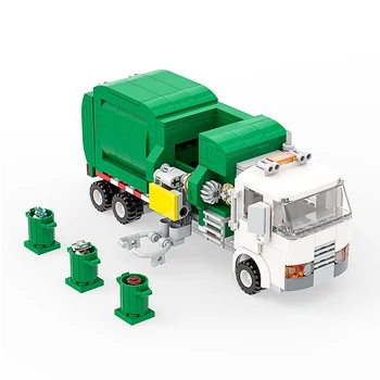 BuildMOC Городская Мусорная машина, серия зеленых санитарных транспортных средств, Строительные блоки, модель грузовика, Кирпичи, Игрушка Для детей, подарок