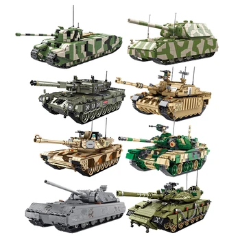 Военный танк WW2 Leopard 2 Merkava MK4 Строительные блоки Армейский солдат Оружие Panzer Mouse Тяжелые танки T28 Городские кирпичи Детские игрушки
