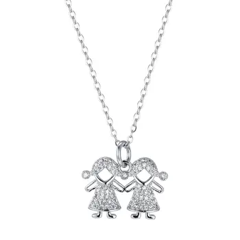 Горячая распродажа 2023 года, милая двойная девочка из серебра 925 пробы, с бриллиантовой подвеской и женским ожерельем с характером на ключице
