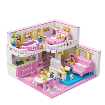 Креативная модель скандинавского дома, строительные блоки, спальня девушки, гостиная, вид на улицу, кирпичи, подарочные игрушки, наноразмерные