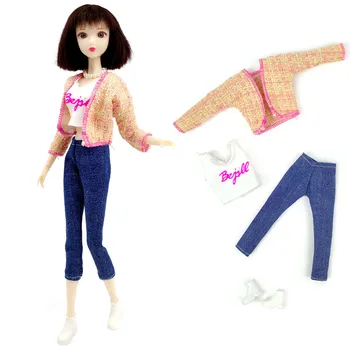 Модный комплект одежды для куклы Барби, розовое пальто, Белый жилет, брюки-безрукавки, обувь для кукол 1/6 BJD, аксессуары, детские игрушки